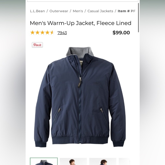 LLBean fleece lined navy bomber jacket - Picture 2 of 5